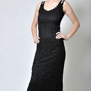 FRIVOLE Formal Black Lace Flower Embroidery Full length Dress Sz 4 Small